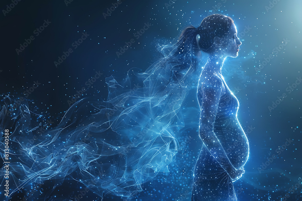 A pregnant woman cradles her newborn, symbolizing new life and preparation for childbirth. Illustrates pregnancy concept, baby-mother communication, and maternity care A pregnant woman cradles her newborn, symbolizing new life and preparation for childbirth. Illustrates pregnancy concept, baby-mother communication, and maternity care