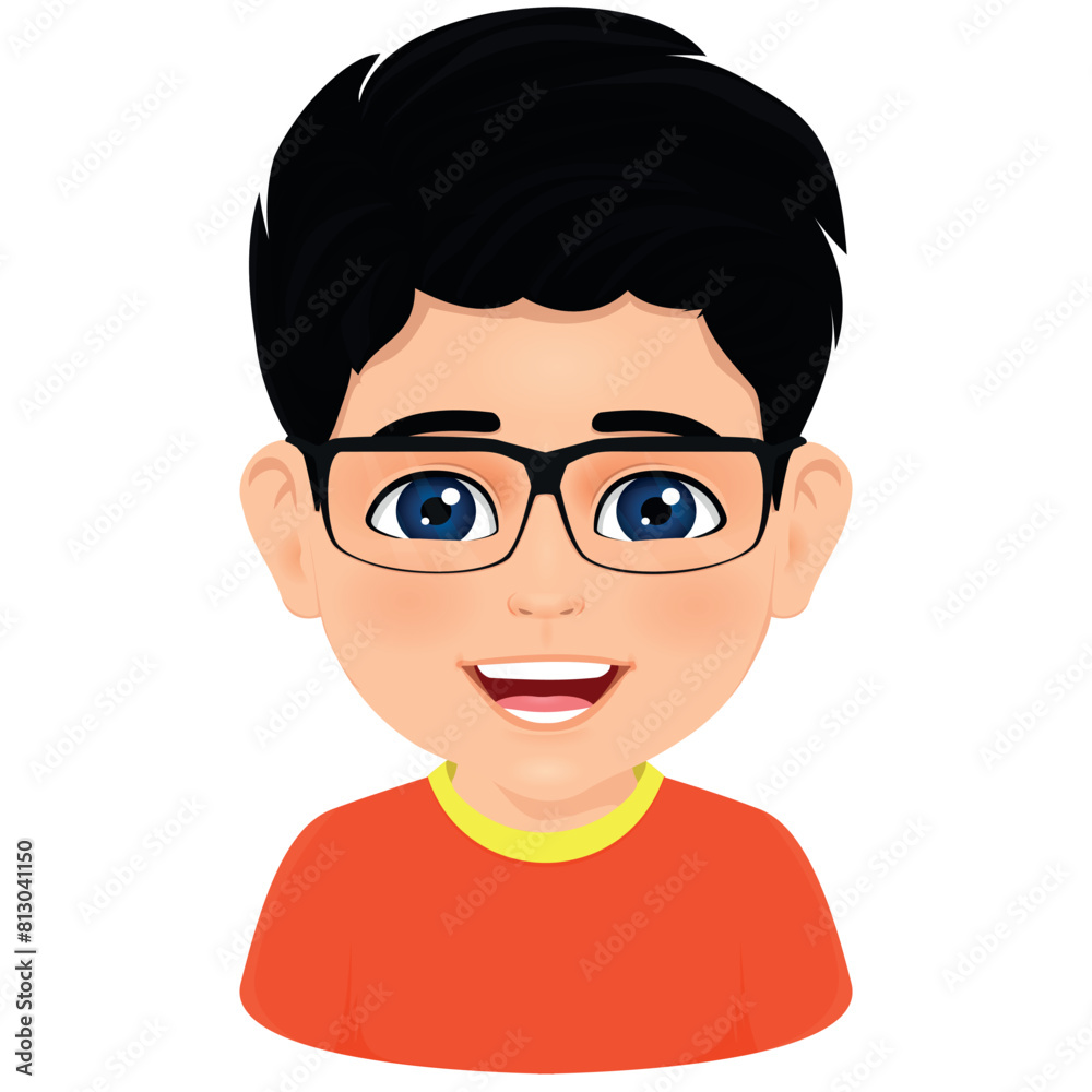 Portrait of laughing boy cartoon character with glasses Portrait of laughing boy cartoon character with glasses