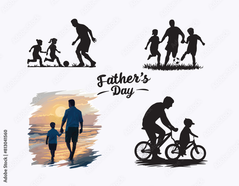 Collection of Father and son or dad and girl Silhouettes in different poses set. Happy father day black silhouette design. Father and Child Silhouette Collection of Father and son or dad and girl Silhouettes in different poses set. Happy father day black silhouette design. Father and Child Silhouette