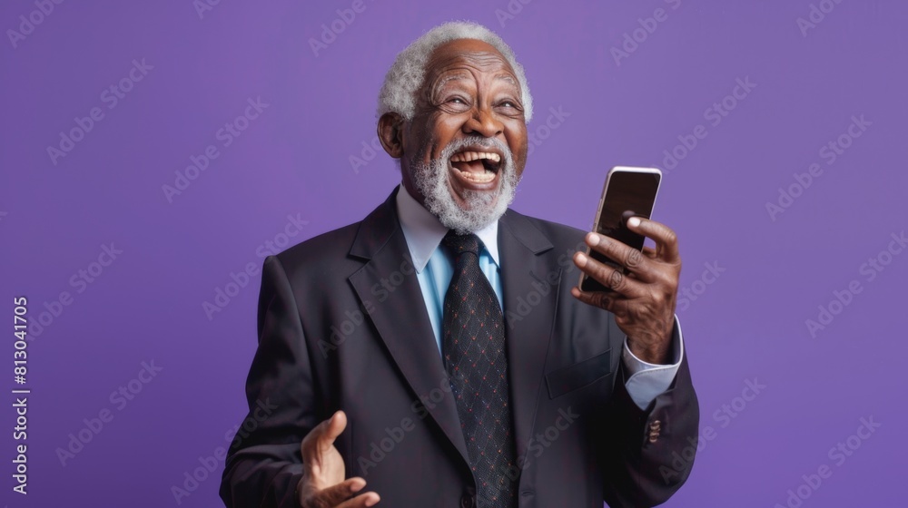 Senior Man Joyful with Smartphone Senior Man Joyful with Smartphone