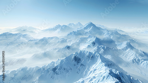 Winter Wonderland  Panoramic Snow Capped Mountains Stretching Into the Horizon  Photo Realistic High Concept Capture of a Winter Wonderland Scene