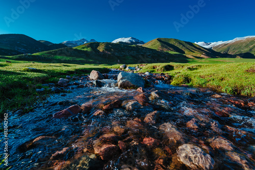 Picturesque valley with mountain river in spring