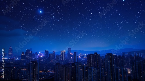 Stunning city skyline illuminated by the lights of skyscrapers and buildings
