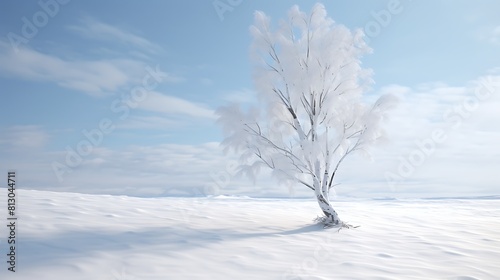 A serene birch tree against a snowy white surface