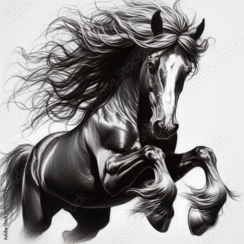 Running and prancing horse sketch portrait