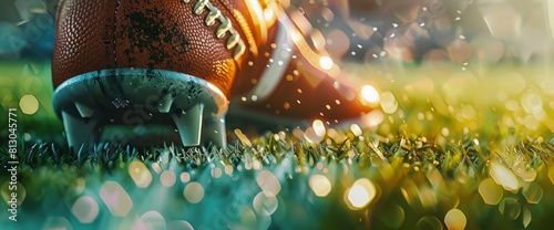 Football Field Background With A Close-Up Of A Football Kicking Strap