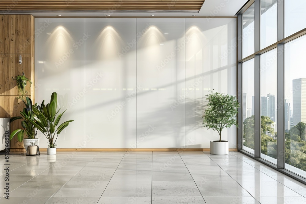 Obraz premium Empty Wall Mockup in Modern Office Interior created with Generative AI