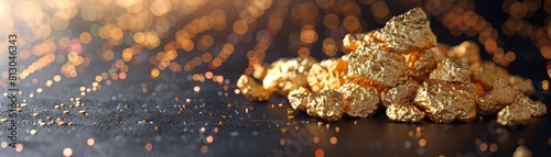 Small shiny gold nuggets on a black background. photo
