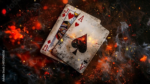 Playing cards in a blazing fire, Copy space,Space for text,Generative AI,燃え盛る炎に包まれているトランプ、コピースペース,テキスト用スペース,Generative AI,