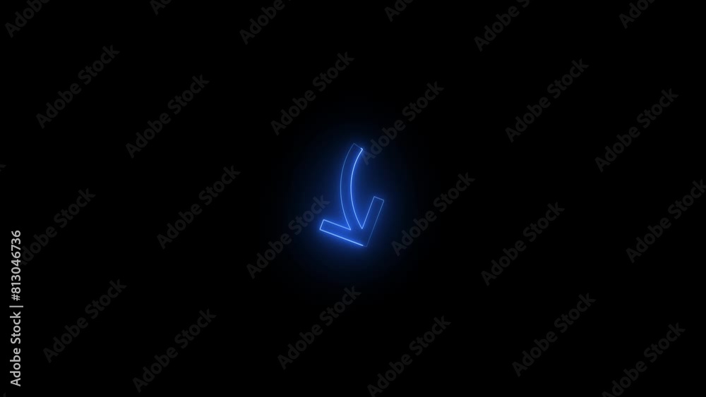 Neon glowing blue color rotate map right arrow icon on black background animation