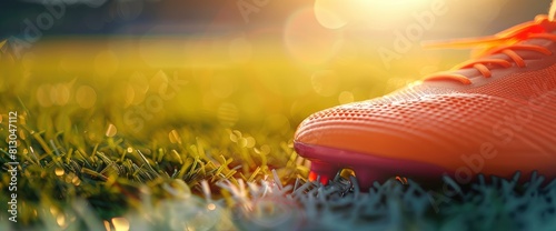 Soccer Field Background With A Close-Up Of A Soccer Cleat