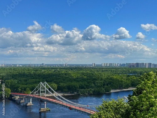 Ukraine Kyiv city bridge for pedestrians crossing the Dnieper River.
