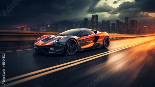 Sport car on street road. Speed motion concept.