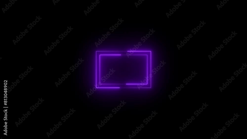 Neon glowing purple color device monitor no pic icon on black background animation