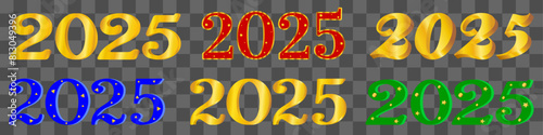 Colored and gold 3D numbers 2025 for design of cards for the New Year vector.