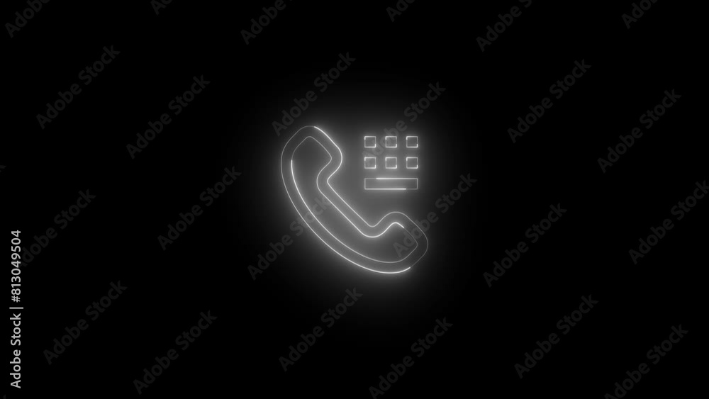 Neon glowing white color call control sign icon on black background animation Neon glowing white color call control sign icon on black background animation