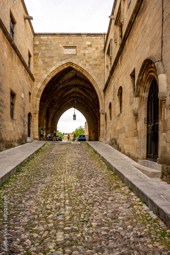 Fototapeta premium Rhodes Island, Greece, a symbol of Rhodes, of the famous Knights Grand Master Palace (also known as Castello) in the Medieval town of rhodes