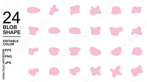 Organic pink blobs of irregular shape. Abstract blotch, inkblot and pebble silhouettes, simple liquid amorphous splodge elements water forms creative minimal bubble stone vector set