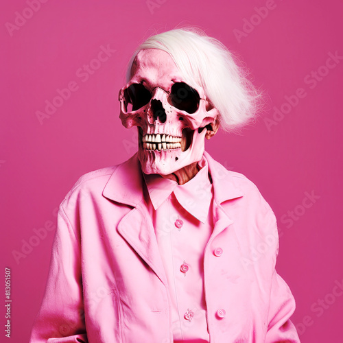 Eccentric Pink - Surreal Portrait of a Skeleton in Stylish Pink Outfit © Emelie