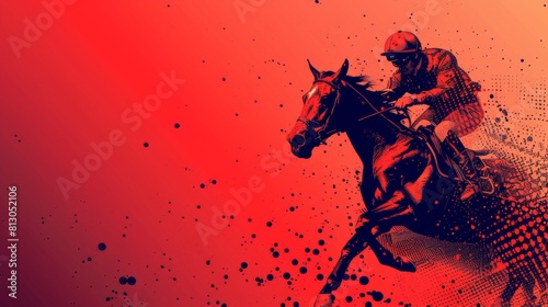 Illustration of racehorse at full speed on a racetrack, with a dynamic red and orange background.