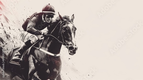 Illustration of racehorse at full speed on a racetrack, with a dynamic red and orange background. photo