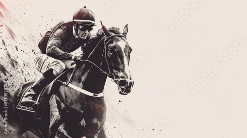 Illustration of racehorse at full speed on a racetrack, with a dynamic red and orange background.