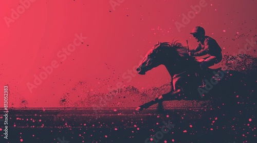 Illustration of racehorse at full speed on a racetrack, with a dynamic red and orange background.