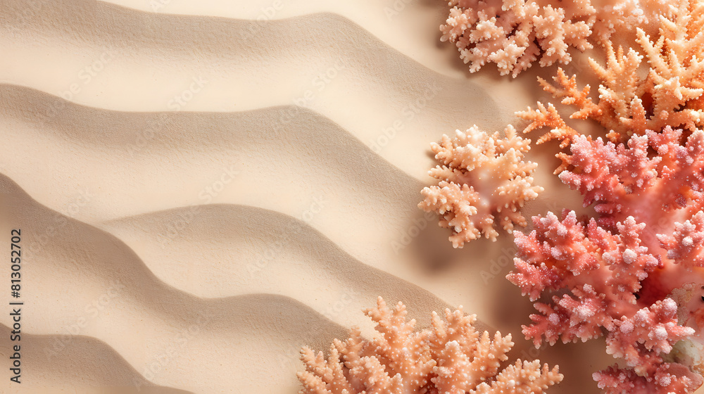 Sandy backdrop with vibrant coral, copy space Sandy backdrop with vibrant coral, copy space