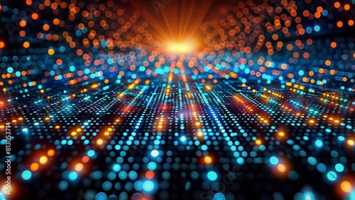 Wallpaper Mural A dazzling, bokeh-filled cosmos of golden and azure lights, with radiating beams bursting from a central sun-like source and intricately arranged circular dot patterns. Torontodigital.ca