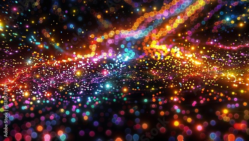 Dazzling 3D fractal art with bursts of multicolored circular and floral patterns resembling fireworks or galaxies, set against a dark cosmic background with glowing particles.