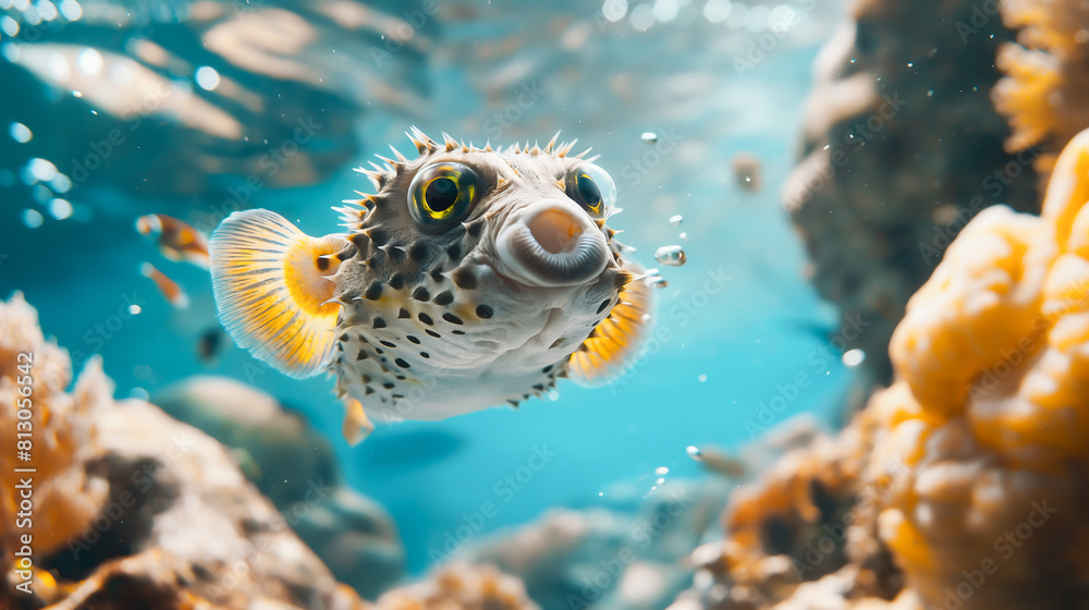 Pufferfish underwater in tropical paradise Pufferfish underwater in tropical paradise