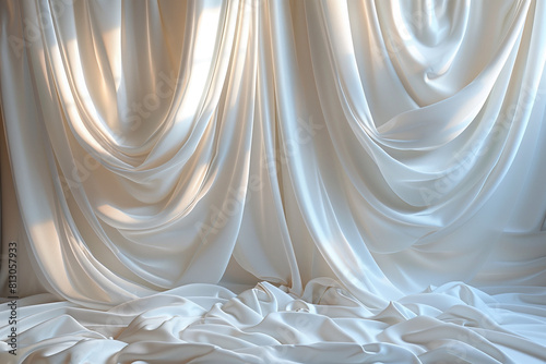 Maternity backdrop, wedding backdrop, photography background with white satin drapes. © erika8213