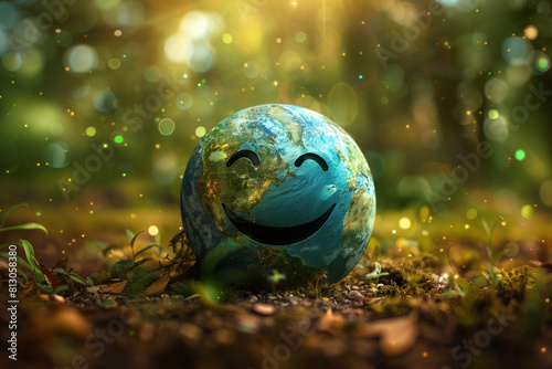 World environment and Earth Day concept with happy, smiling globe and eco friendly enviroment.