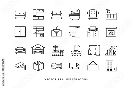 Vector real estate, home, and furniture etc. icons