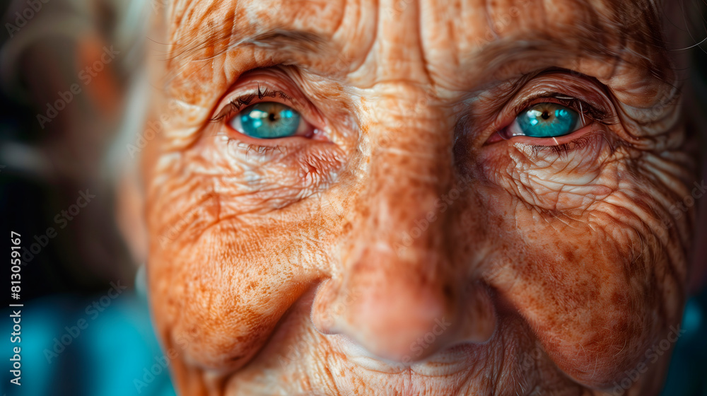 Retrato cercano de anciano con ojos azules y expresión sabia Retrato cercano de anciano con ojos azules y expresión sabia