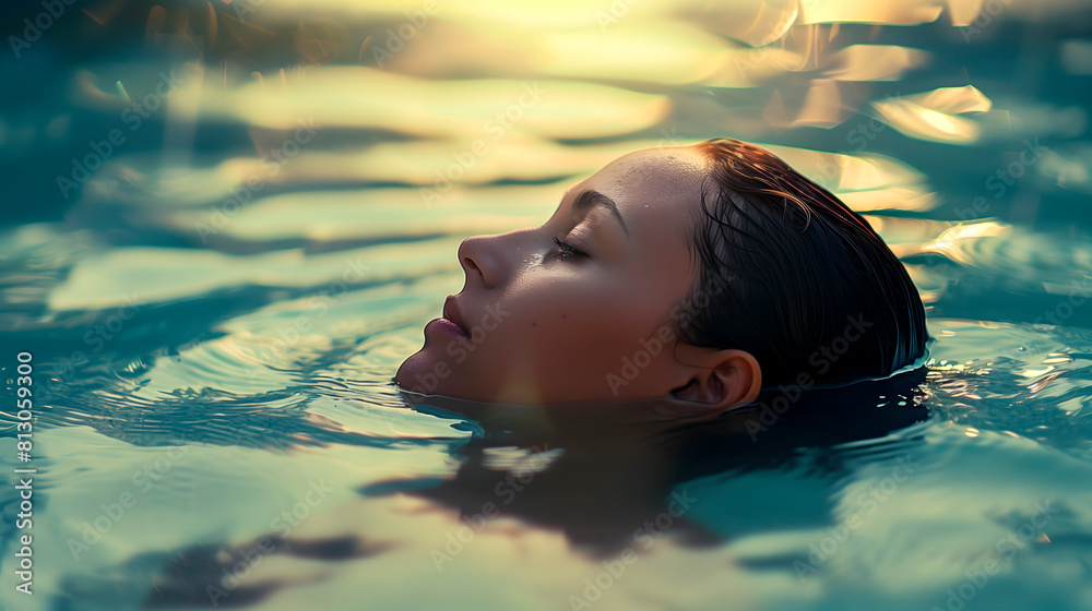 Mujer joven relajándose en el agua