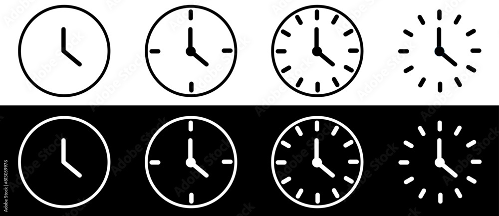 Time or Clock icons vector set. Clocks icon collection design. Analog clock icon symbol. Vector illustration. Time or Clock icons vector set. Clocks icon collection design. Analog clock icon symbol. Vector illustration.