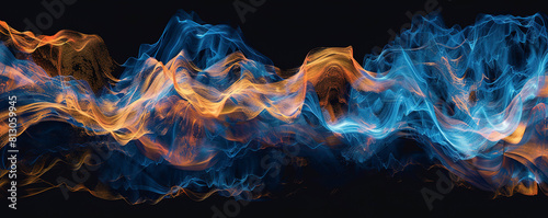 sound waves in blue and orange colors on a black background