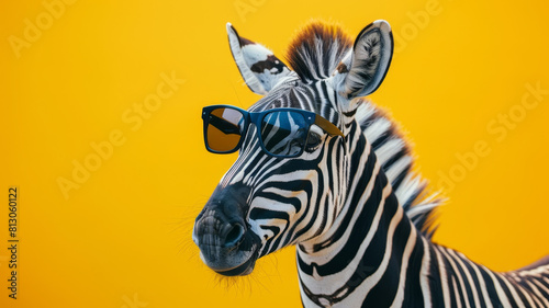 Zebra donning Vibrant Sunglasses A Unique Fashion Statement in Black and White