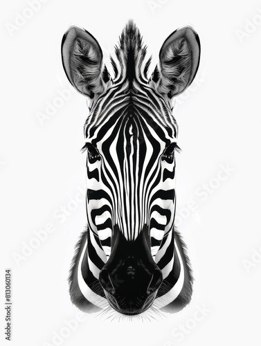 Zebra Head Symmetry A Captivating Monochrome of Striking Stripes photo