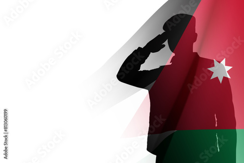 Silhouette of a saluting soldier with Jordan flag on white background. Concept - Independence Day. EPS10 vector
