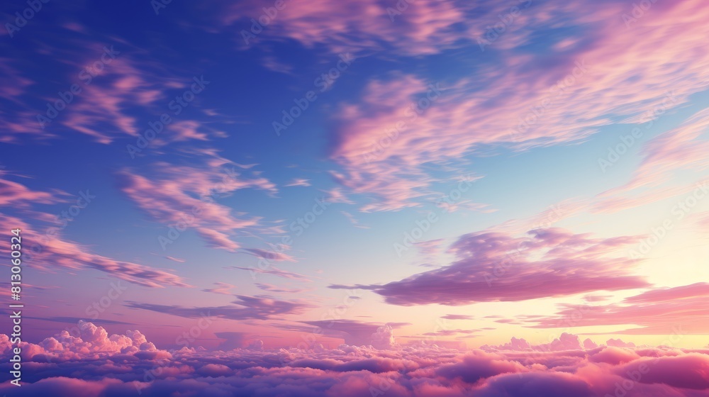 Obraz premium clouds and pink sky,sweet sky,Light pink clouds in sunset blue sky. Pastel colors of clouds, sunrise sundown natural background