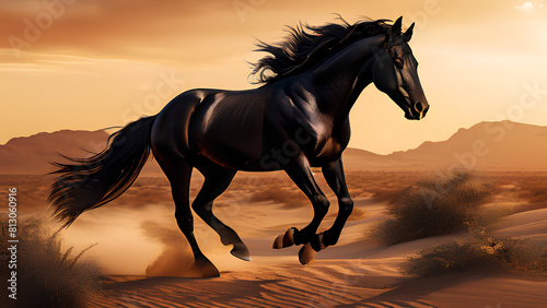 Freedom in Motion - Wild Black Stallion Galloping Across the Desert