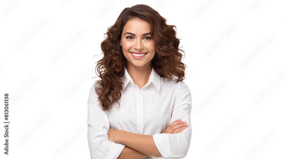 Middle-aged business woman smiling happily isolated on a transparent background Middle-aged business woman smiling happily isolated on a transparent background