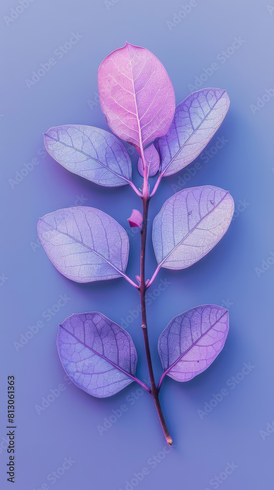 Top view violet leaf at sunlight in minimal style Top view violet leaf at sunlight in minimal style