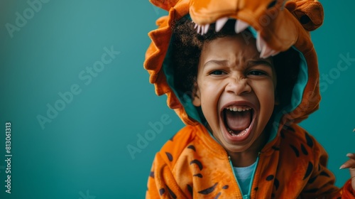 Roaring Toddler in Dinosaur Costume photo