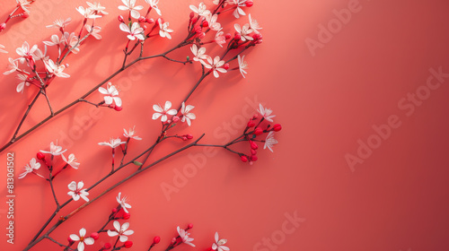 Top view Diasy at sunlight in minimal style Blackground Red pastel