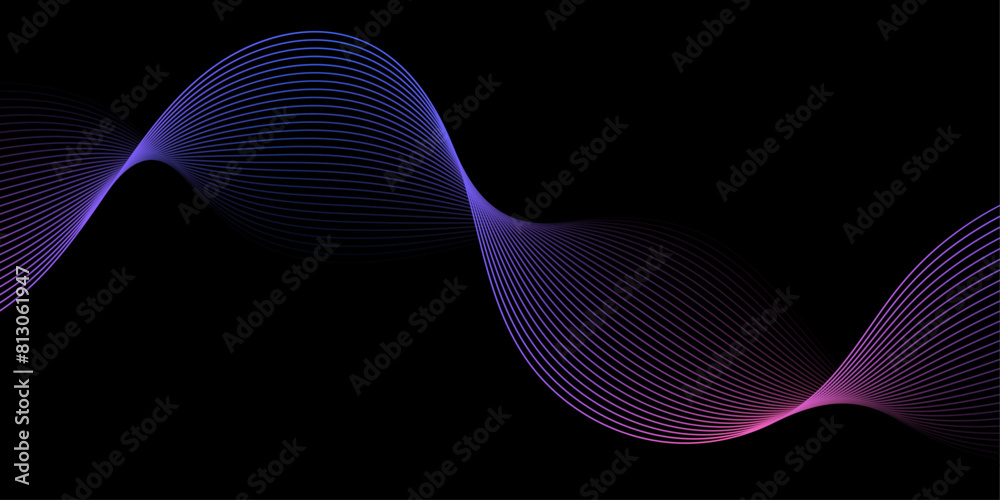 Abstract background with waves for banner. Medium banner size. Vector background with lines. Element for design isolated on black. Colorful gradient. Blue, purple, pink Abstract background with waves for banner. Medium banner size. Vector background with lines. Element for design isolated on black. Colorful gradient. Blue, purple, pink