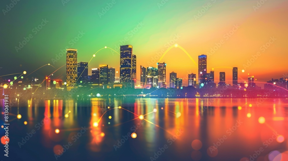Fototapeta premium Smart city and abstract dot point connect with gradient line