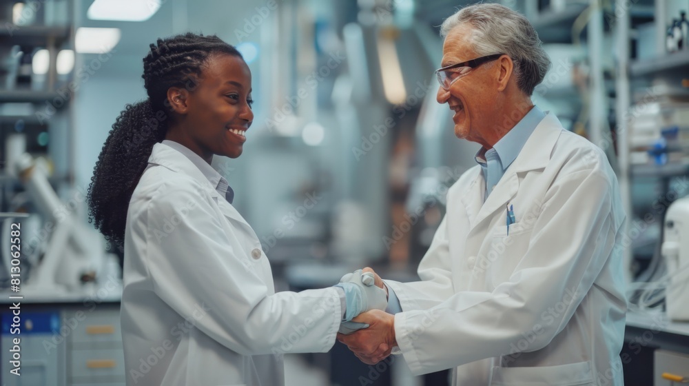 Fototapeta premium Colleagues Handshaking in Laboratory